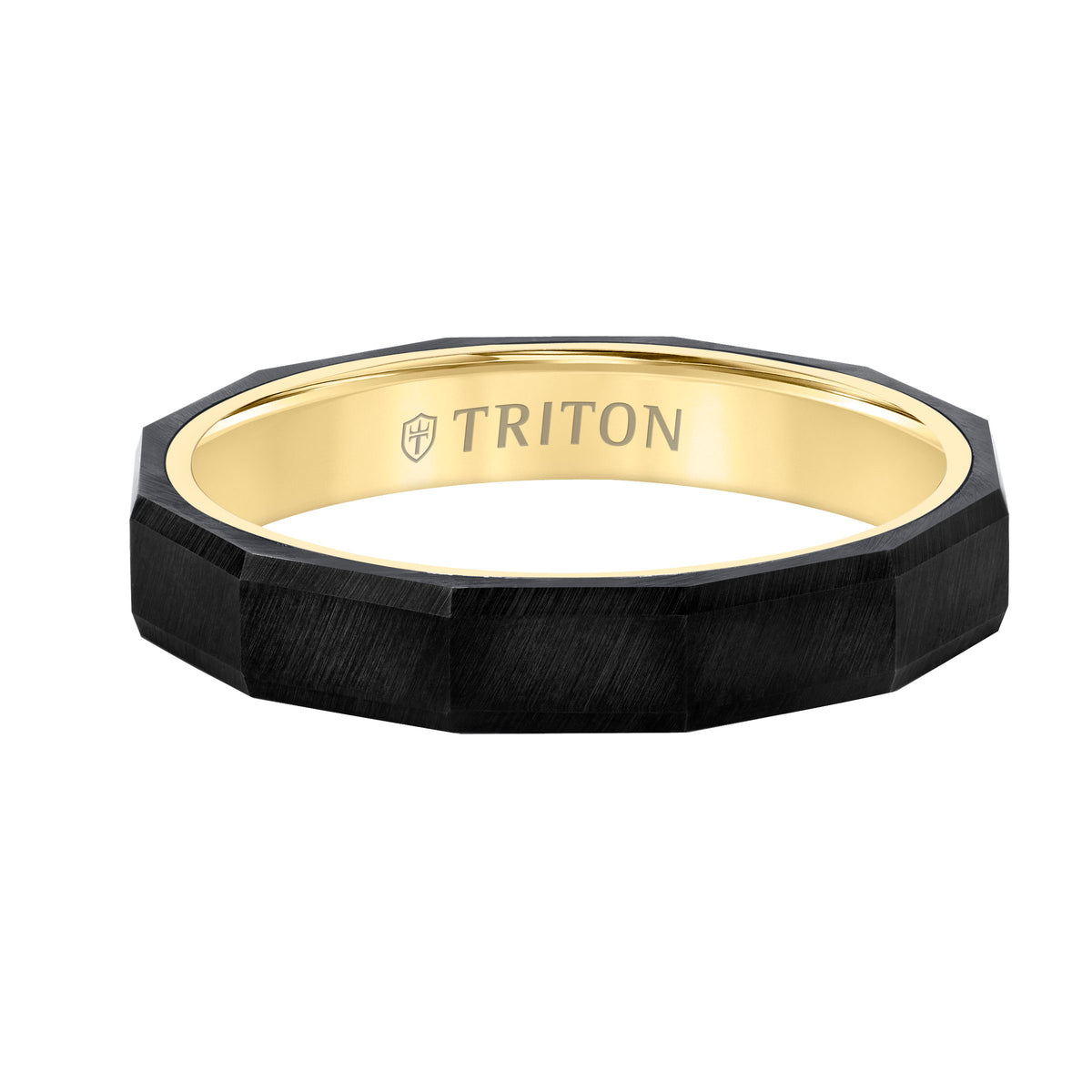 4MM Tungsten Carbide + 14K Gold Ring - Horizontal Faceted Pattern with 14K Gold Interior