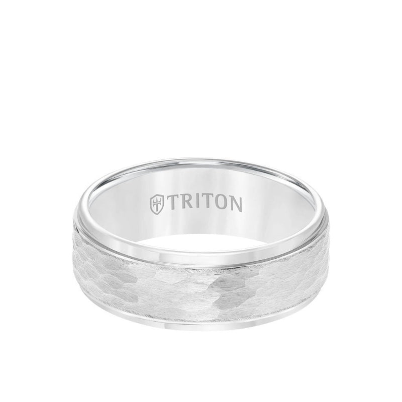 Triton 8MM Tungsten Carbide Ring - Hammered Center and Step Edge