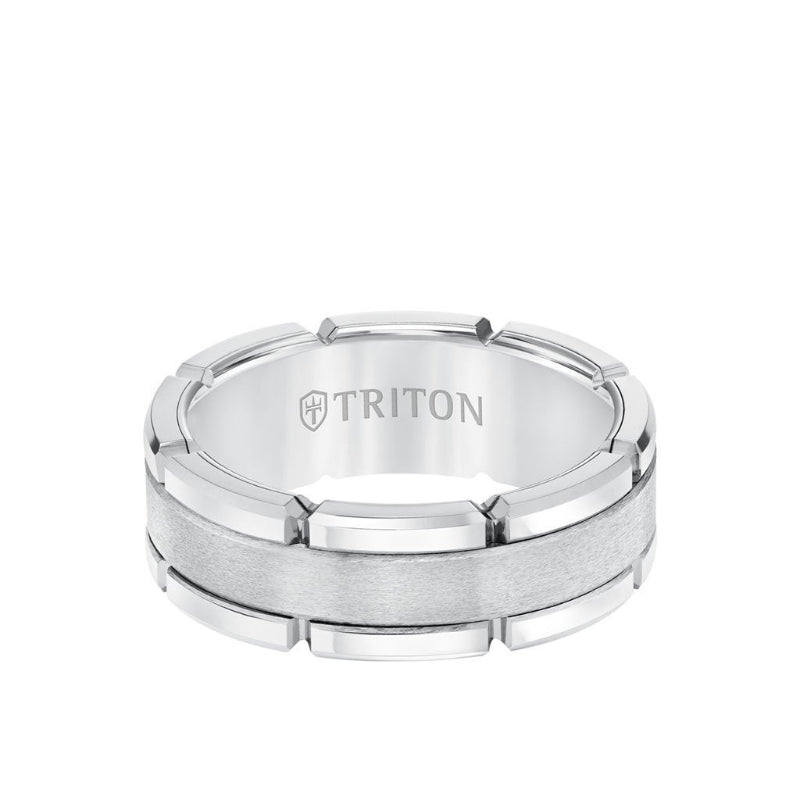 Triton 8MM Tungsten Carbide Ring - Flat Brushed Center and Link Edge