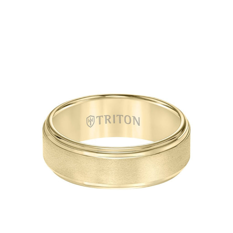 Triton 8MM Tungsten Carbide Ring - Satin Center and Double Step Edge