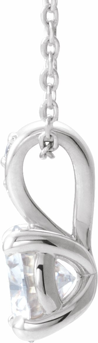 14K White 6.5 mm Round Forever Oneu2122 Moissanite & .01 CTW Diamond 16-18 Necklace
