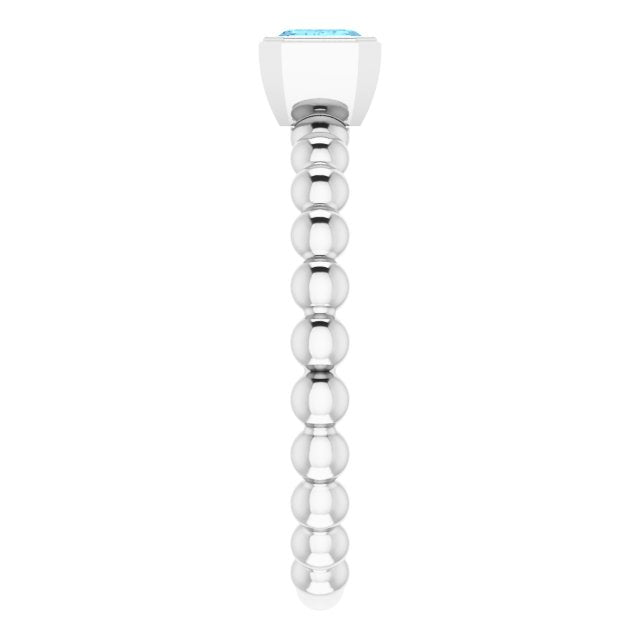14K White Aquamarine Stackable Family Ring