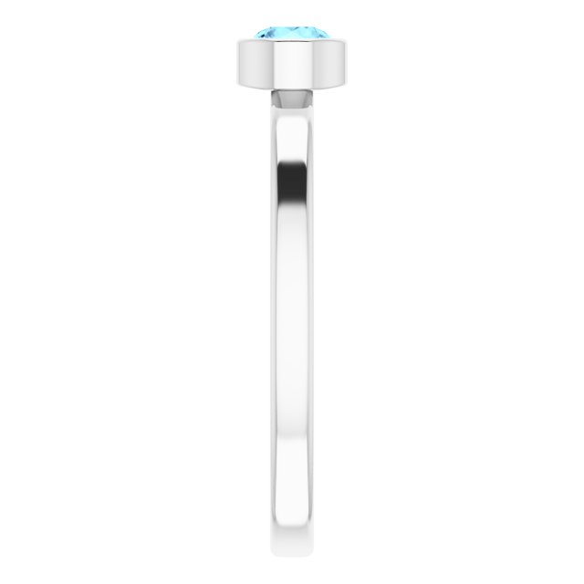 14K White 4 mm Round Aquamarine Ring