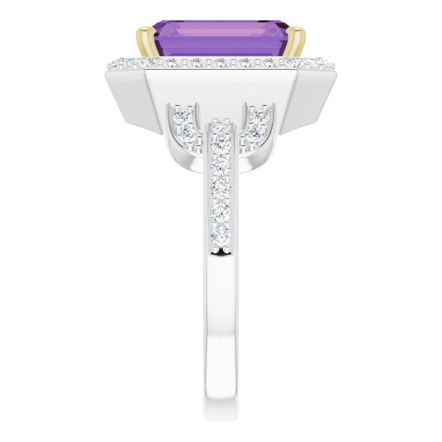 14K White/Yellow Amethyst & 1/2 CTW Diamond Ring
