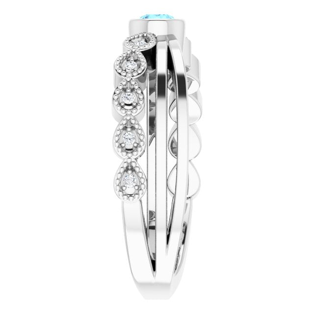 14K White Aquamarine & .05 CTW Diamond Ring