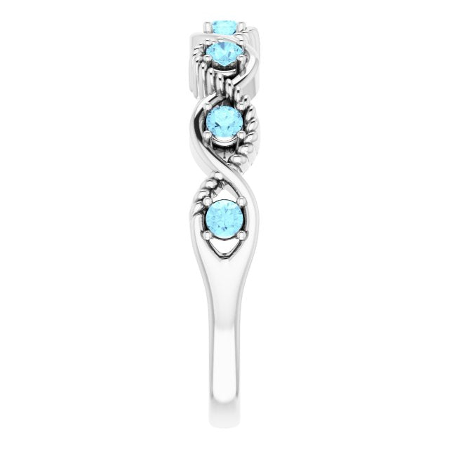 14K White Aquamarine Stackable Ring