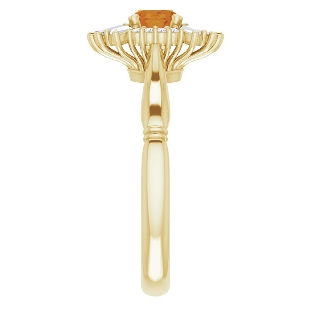 14K Yellow Citrine & 1/4 CTW Diamond Ring