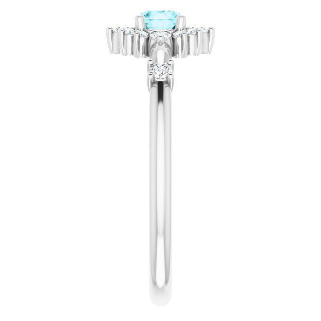 14K White Blue Zircon & 1/6 CTW Diamond Ring