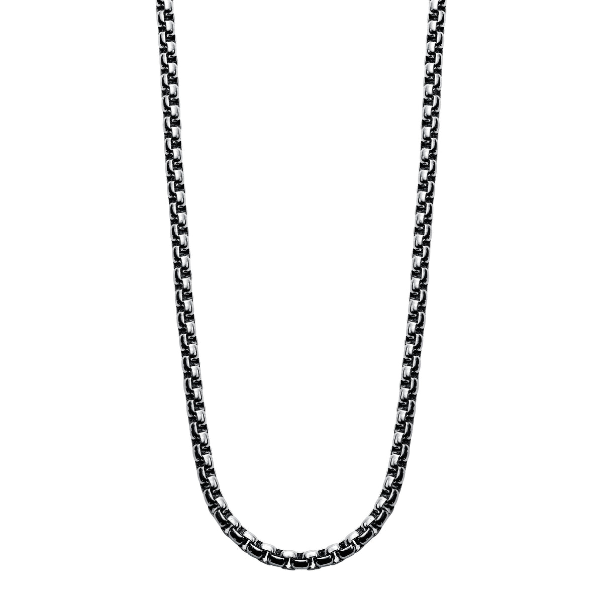 22 3.5MM 316L Stainless Steel Square Box Chain with Raw Steel Finish with Diamond Accented Tag