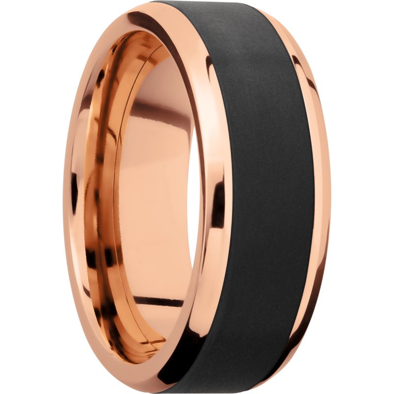 Elysium Ares Matte Reverse Inlay Rose Gold Beveled 8mm Black Pressed Diamond Wedding Band