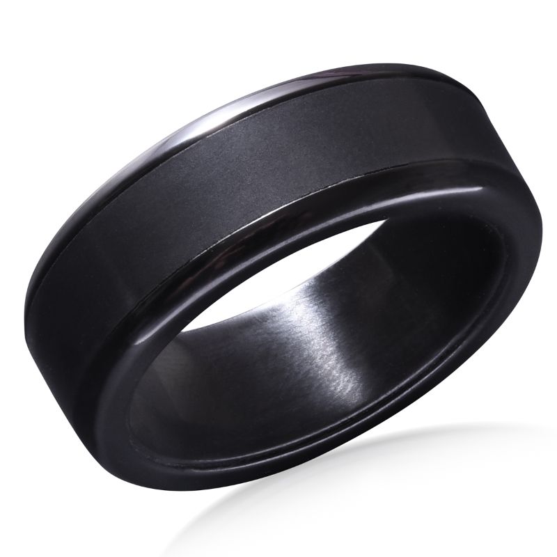 Elysium Actaeon Matte Reverse Inlay Zirconium 8mm Black Pressed Diamond Wedding Band