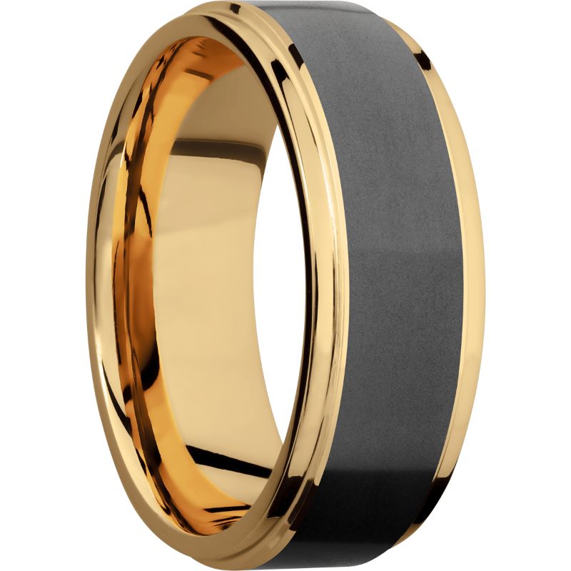 Elysium Poseidon Ledge Satin Reverse Inlay Yellow Gold Flat Ledge 8mm Black Pressed Diamond Wedding Band