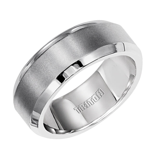7mm Flat Brush Finish Stainless Steel Comfort Fit Band with Bright Polish Bevel Edge.