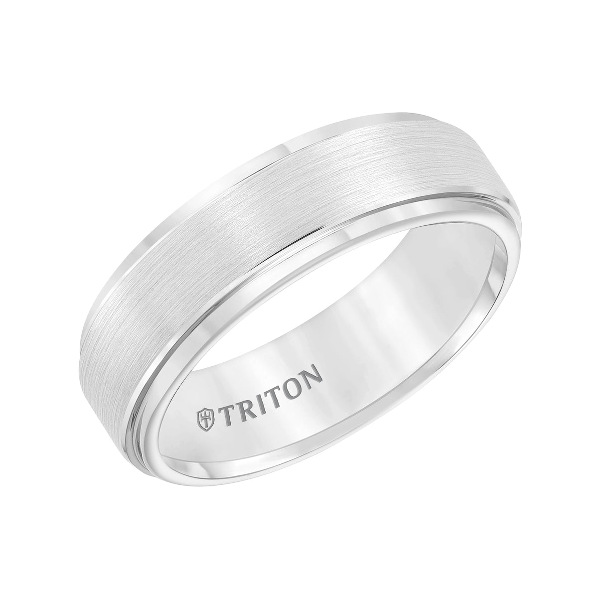 Yellow Tungsten Carbide Step Edge Comfort Fit Band with Satin Center and Bright Polish Edges