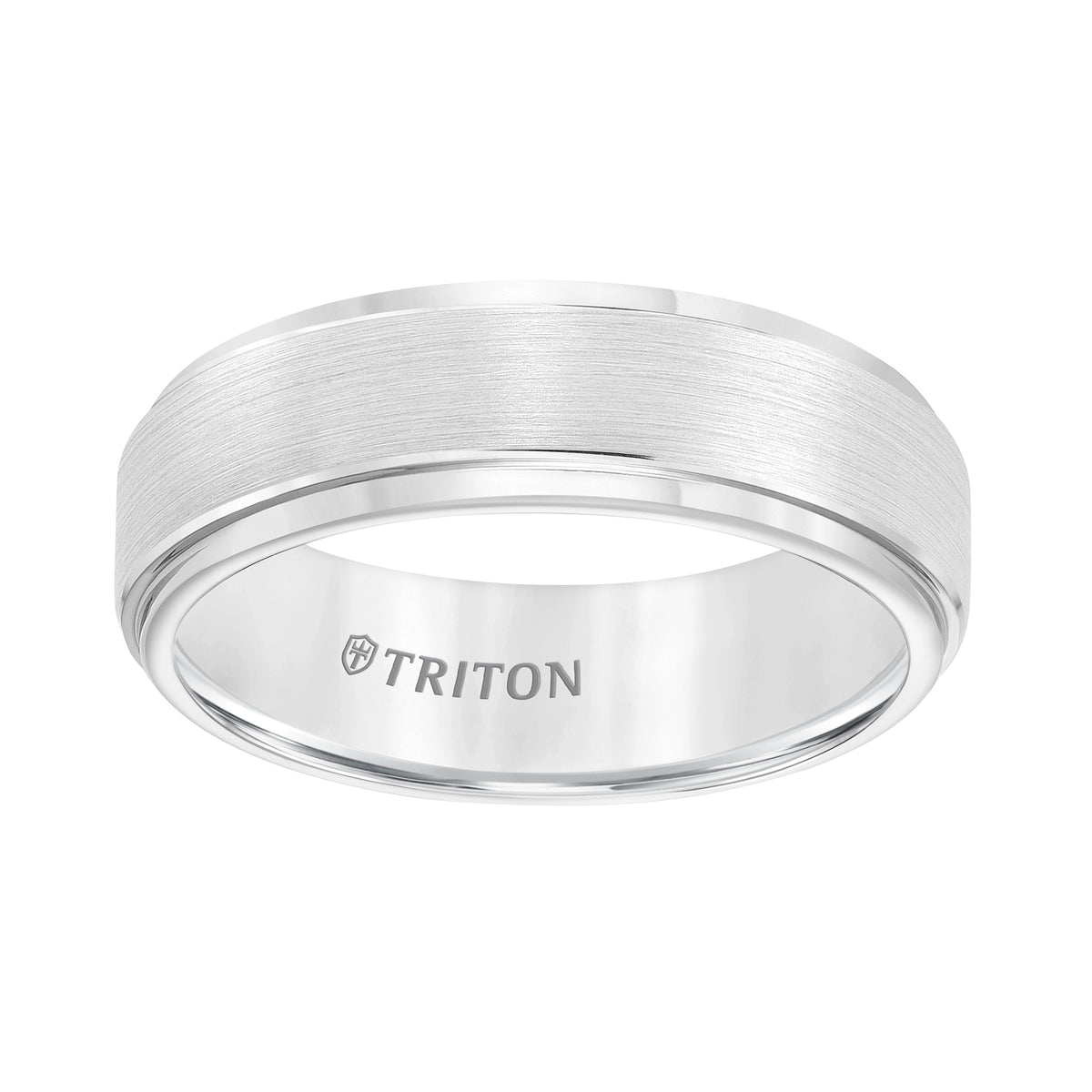 7mm Tungsten Carbide Brush Finish Flat with Bright Round Rims Comfort Fit Band.