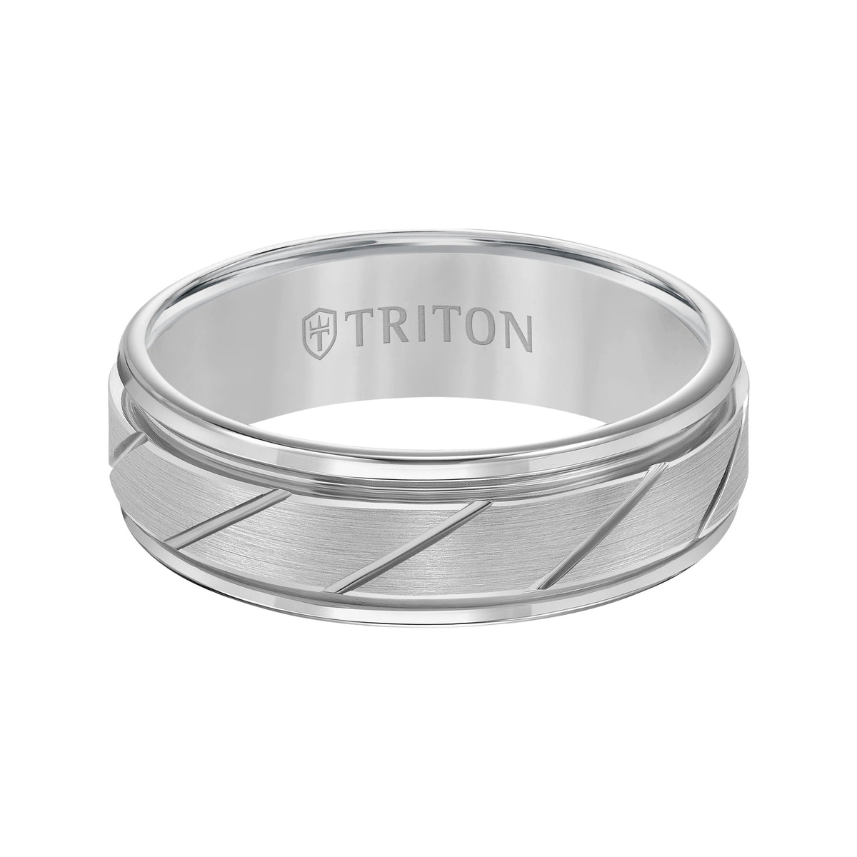 7mm Black Tungsten Carbide Flat Satin Finish Center with Bright Diagonal Cuts and Rims Comfort Fit Band