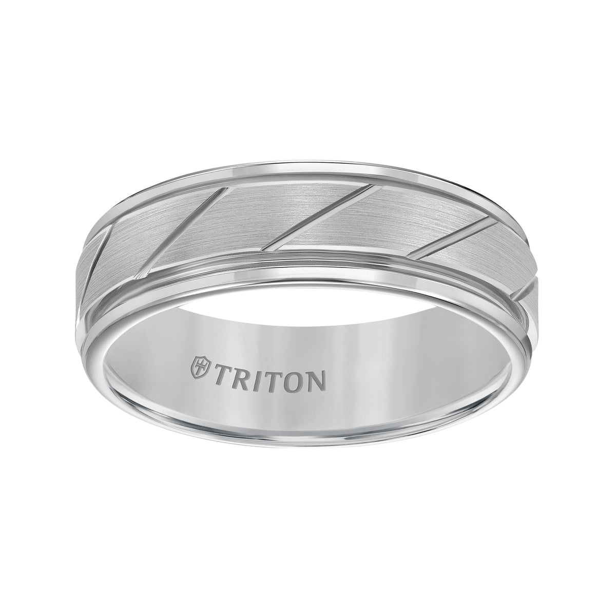 7mm Black Tungsten Carbide Flat Satin Finish Center with Bright Diagonal Cuts and Rims Comfort Fit Band