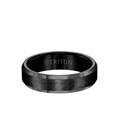 Triton 6MM Tungsten Carbide Ring - Satin Center and Bevel Edge