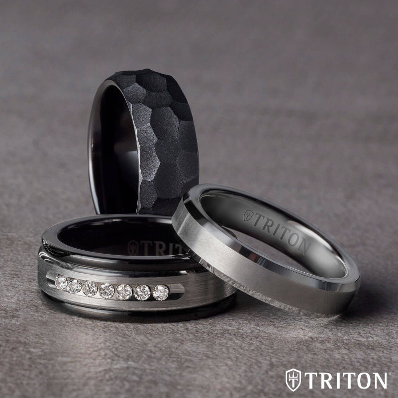 Triton 6MM Tungsten Carbide Ring - Satin Center and Bevel Edge