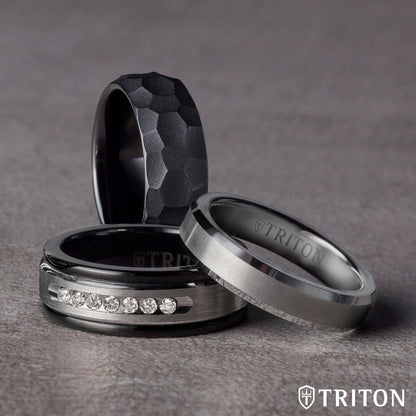 Triton 6MM Tungsten Carbide Ring - Satin Center and Bevel Edge