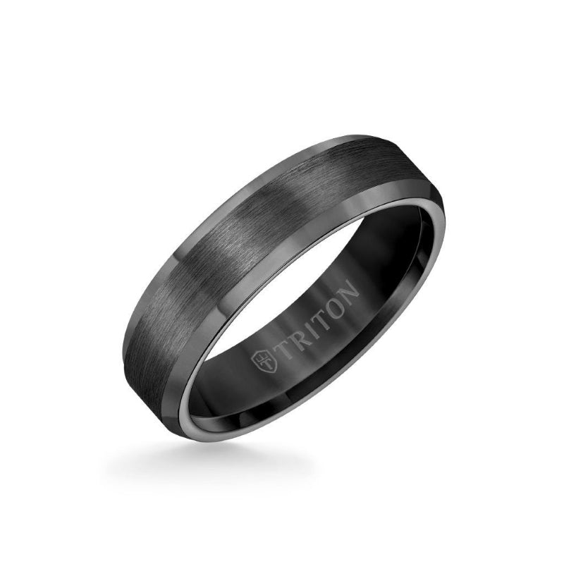 Triton 6MM Tungsten Carbide Ring - Satin Center and Bevel Edge