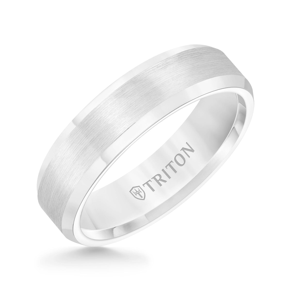 6mm Bevel Edge Black Tungsten Carbide comfort fit Band with center satin finish and bright polished edge