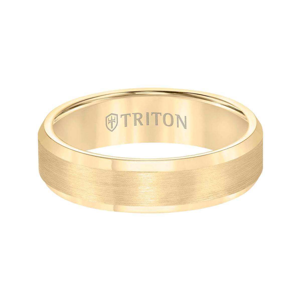Bevel Edge Yellow Tungsten Carbide Comfort Fit Band with Satin Center and Bright Bevels