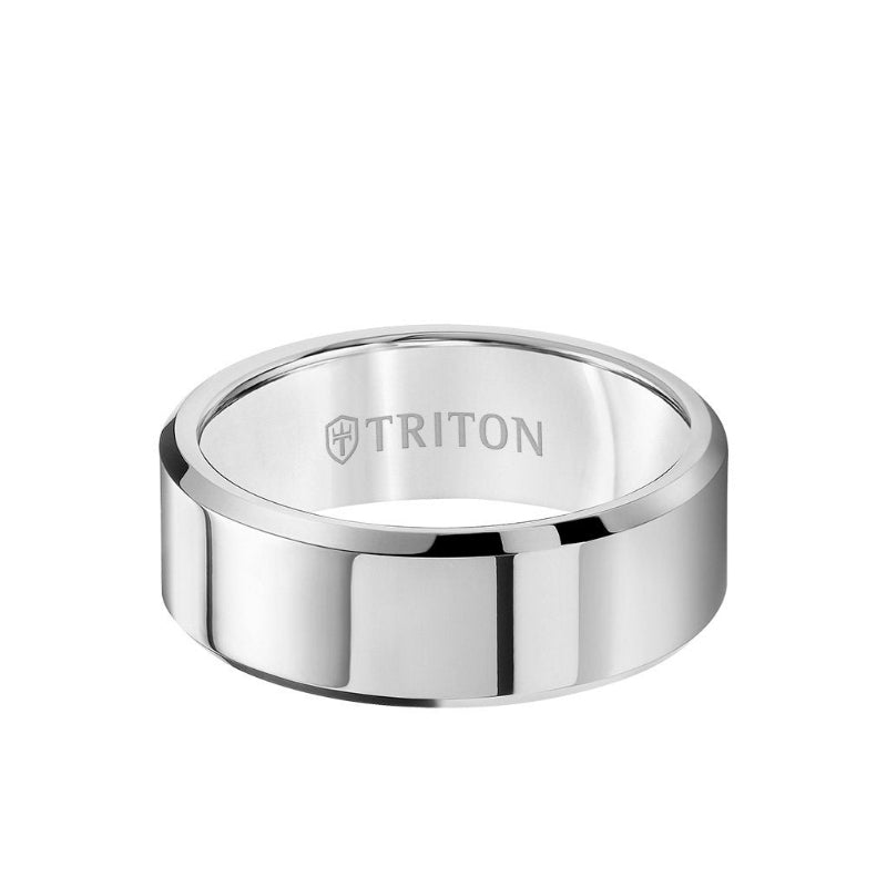 Triton 8MM Tungsten Carbide Ring - Bright Finish and Bevel Edge