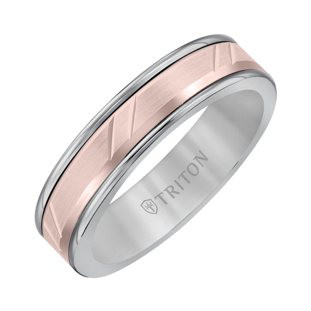 6mm Band with Classic Tungsten Exterior and Diagional Cuts 14K Yellow Gold Core