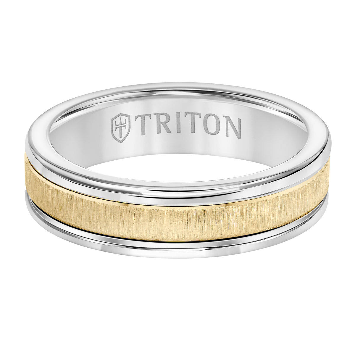 6mm White Tungsten Carbide Ring with 14kt Yellow Gold Vertical Satin Center