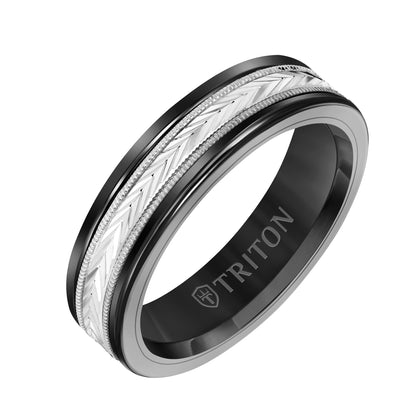 Herringbone Milgrain Round Edge Wedding Band