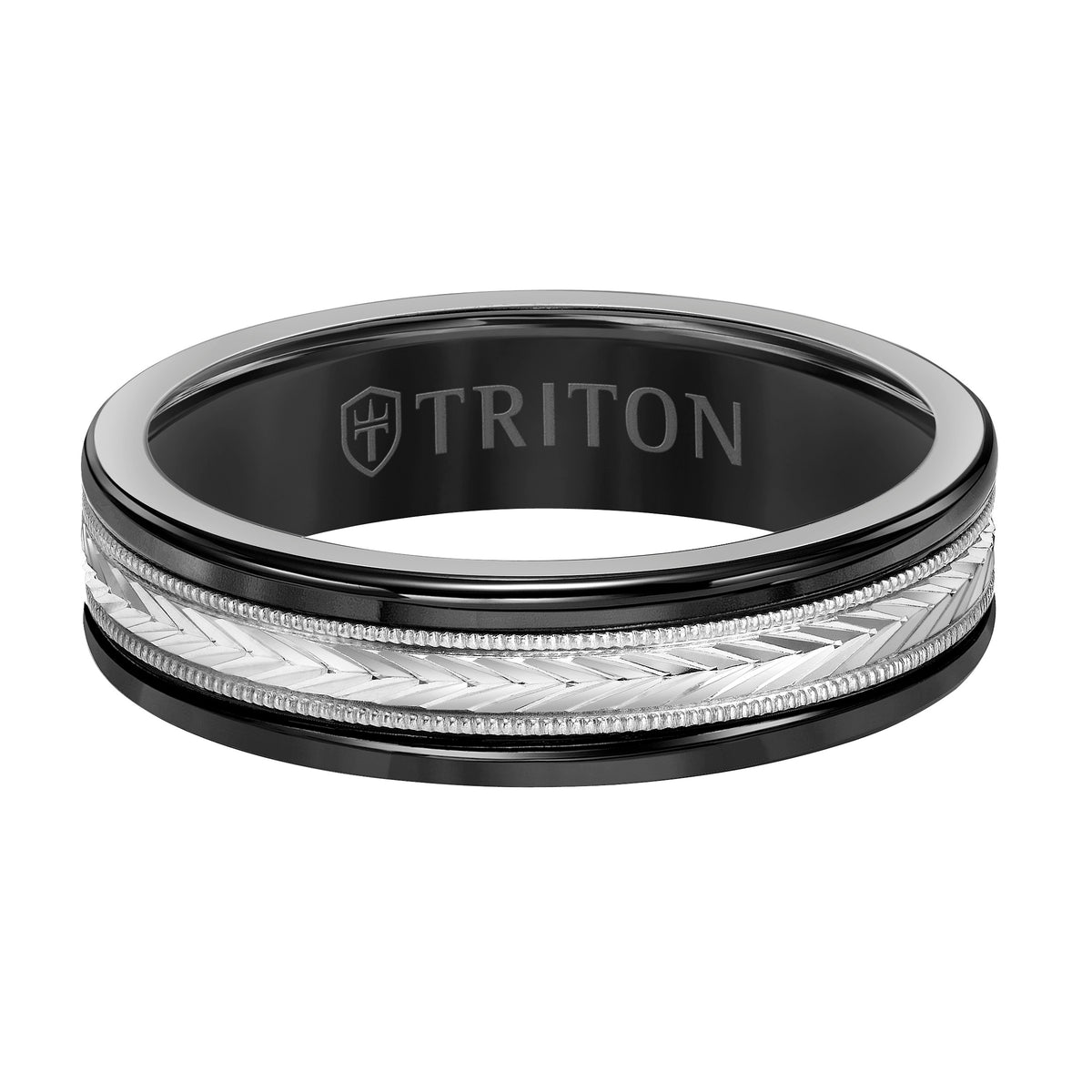 Herringbone Milgrain Round Edge Wedding Band