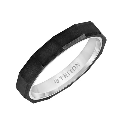 4MM Tungsten Carbide + 14K Gold Ring - Horizontal Faceted Pattern with 14K Gold Interior