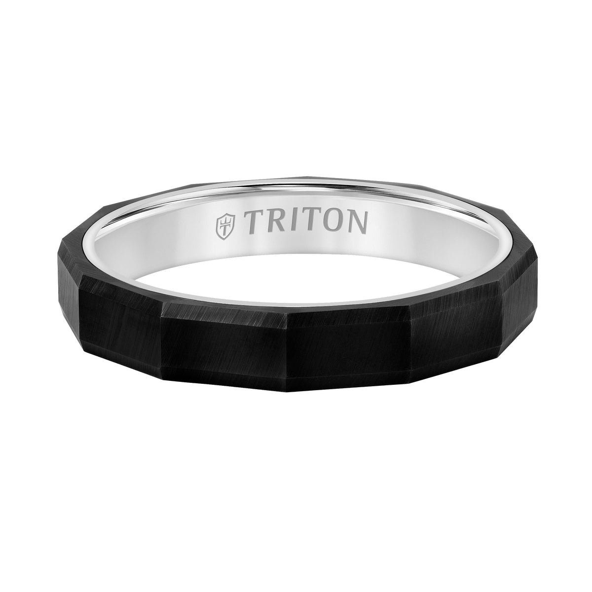 4MM Tungsten Carbide + 14K Gold Ring - Horizontal Faceted Pattern with 14K Gold Interior