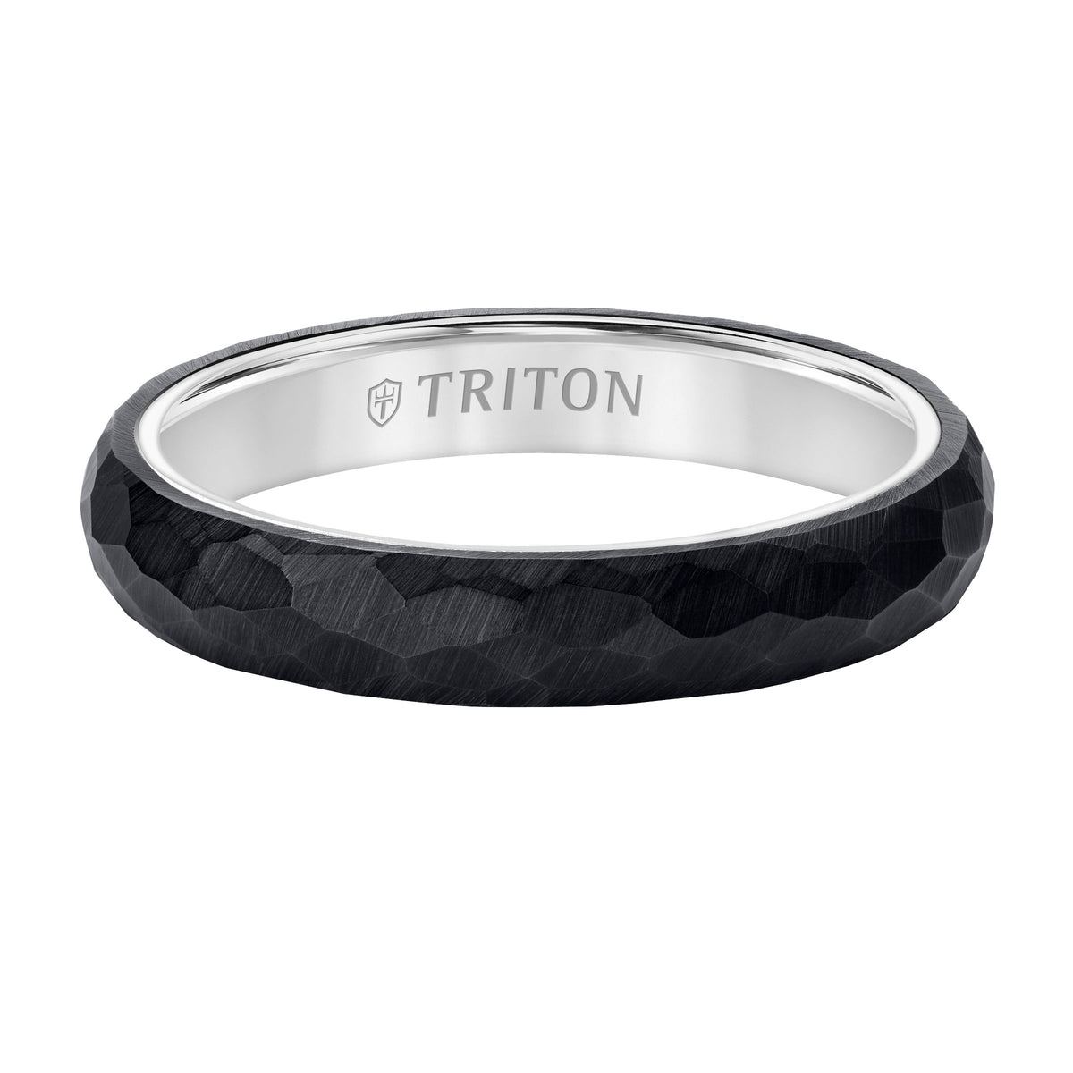 4MM Tungsten Carbide + 14K Gold Ring - Organic Faceted Pattern with 14K Gold Interior