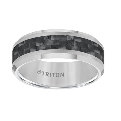 8mm Tungsten Carbide Bevel Edge Comfort Fit Band with Black Carbon Fiber Inlay