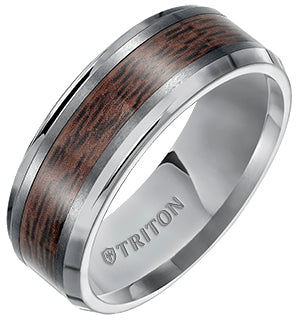 8mm TUngsten Carbide Bevel Edge Comfort Fit Band with wood inlay