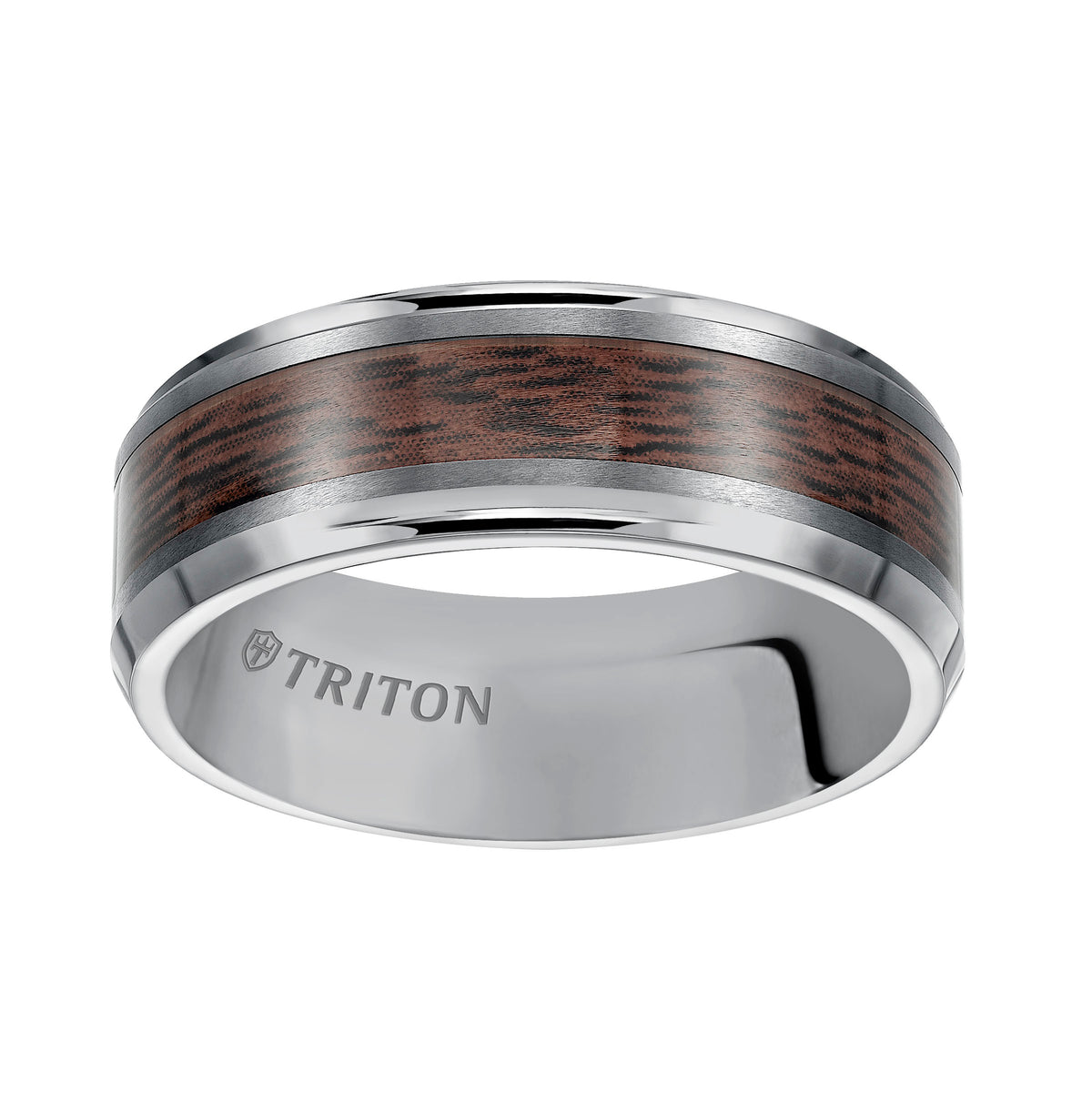 8mm TUngsten Carbide Bevel Edge Comfort Fit Band with wood inlay