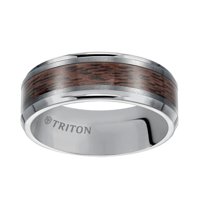 8mm TUngsten Carbide Bevel Edge Comfort Fit Band with wood inlay
