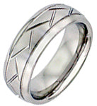 8mm Black Tungsten Carbide Domed Comfort Fit Band with alternating diagonal cuts and horizontal brush finish.