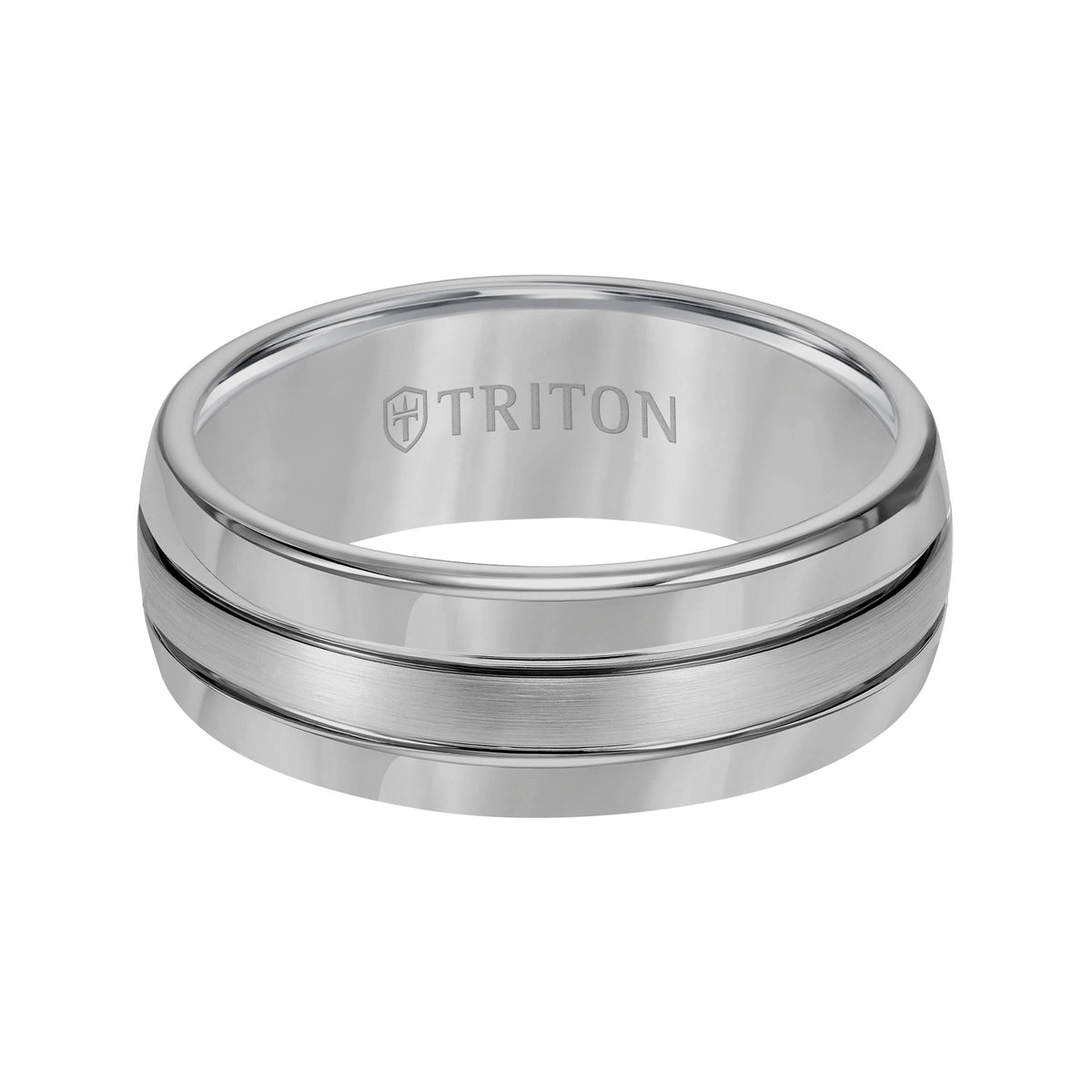 8mm White Tungsten Carbide Domed Comfort Fit Band with Brush Finish Center and Bright Polished Edges