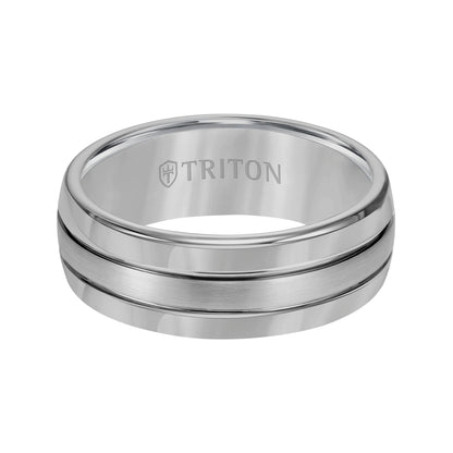 8mm White Tungsten Carbide Domed Comfort Fit Band with Brush Finish Center and Bright Polished Edges