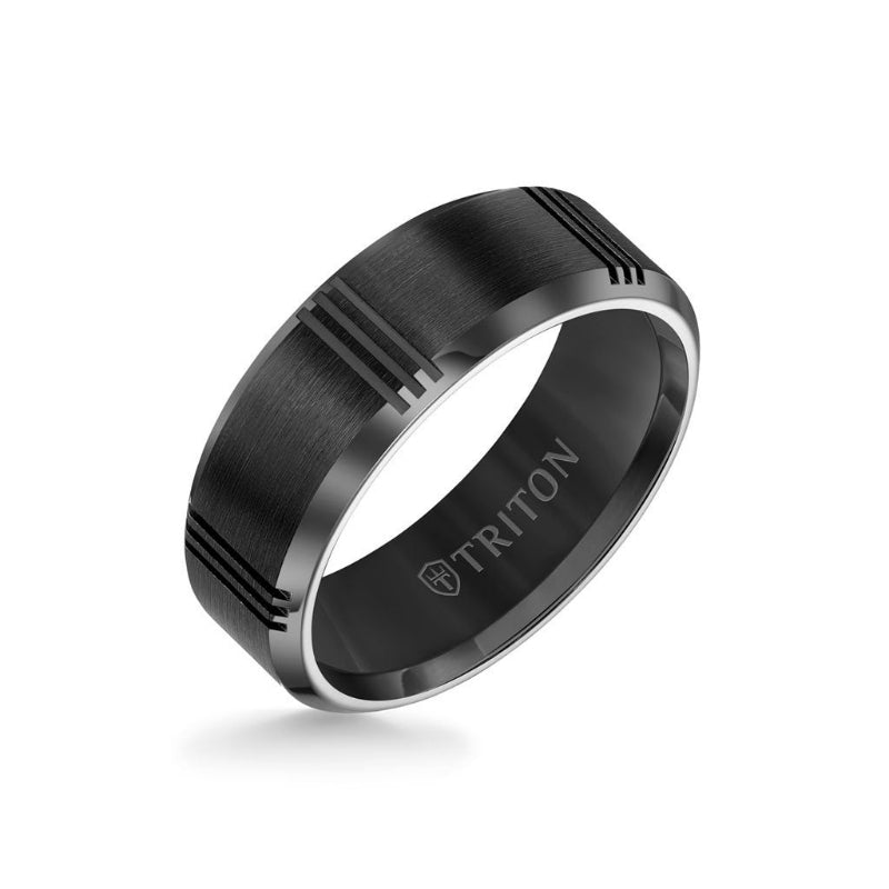 Triton 8MM Titanium Ring - Vertical Cut Center and Bevel Edge