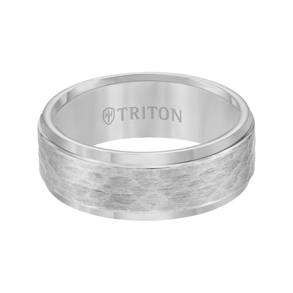 8mm Yellow Tungsten carbide Step Edge Comfort Fit band with center hammered texture