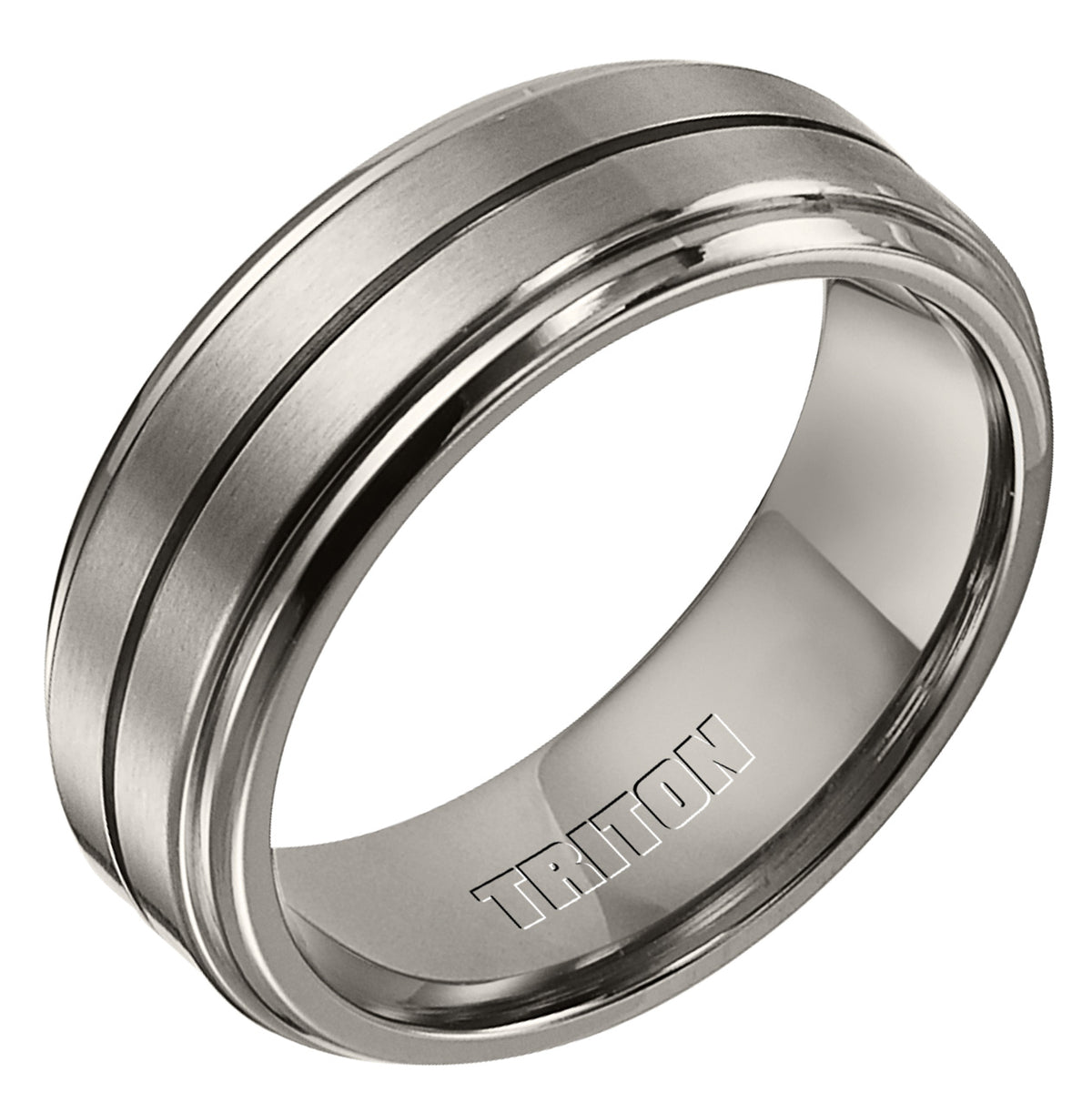 8mm Titanium Bevel Step Edge Comfort Fit Band with Horizontal Center Cut Line