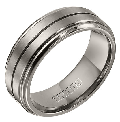 8mm Titanium Bevel Step Edge Comfort Fit Band with Horizontal Center Cut Line