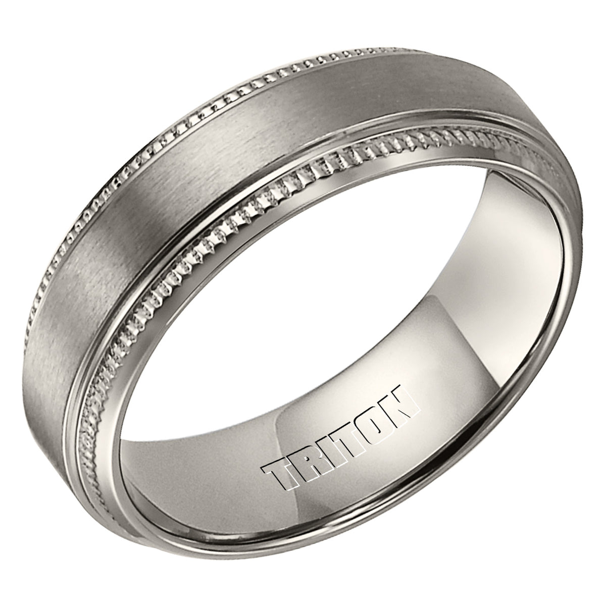 7mm Titanium Satin Finish Step Edge Comfort Fit band with Milgrain