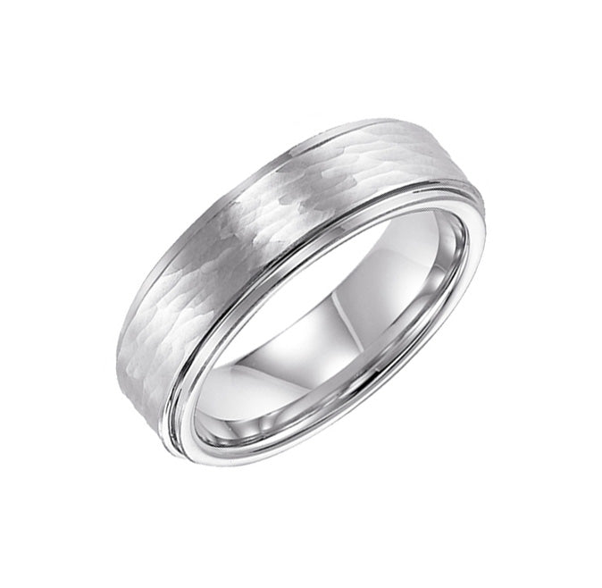 8mm Cobalt Step Edge Comfort Fit Band with Hammer Finish Center