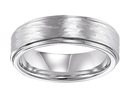 8mm Cobalt Step Edge Comfort Fit Band with Hammer Finish Center