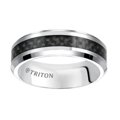 7mm Cobalt beveled edge comfort fit band with Black Carbon Fiber Inlay